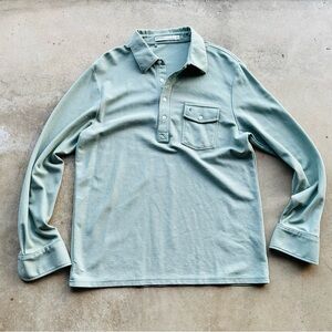 Criquet Polo Shirt Mens Large Green Long Sleeve Organic Cotton Golf Cotton